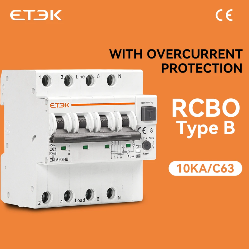 ETEC Type B RCBO Residual Automatic Circuit Breaker 10KA 2p 4P 32a 40a 63a Over