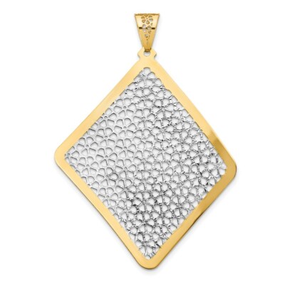 Pre-owned Superdealsforeverything Real 14kt W/rhodium Polished Floral Cut-out Pendant In Two-tone