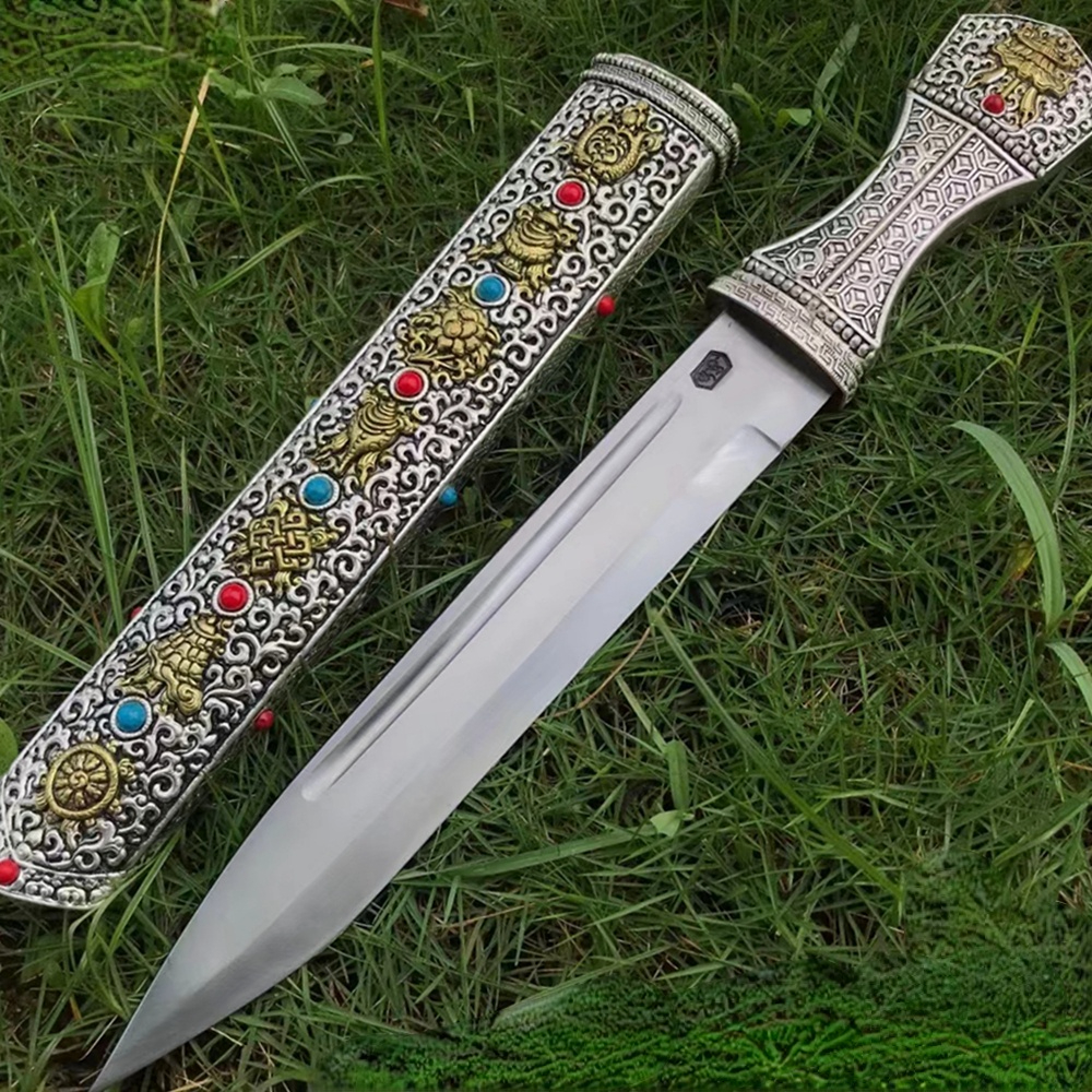 Tibetan Dragon Short Knife Spring Steel Sharp KUNGFU Dao Sword Dagger Tanto New