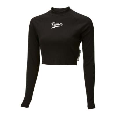 

Puma Team Ribbed Crew Neck Short Sleeve Top Womens Black Casual 534658-01, Черный