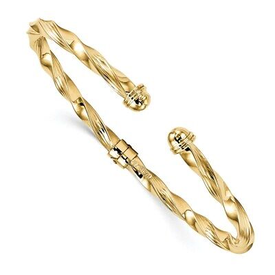 Pre-owned Superdealsforeverything Real 14kt Yellow Gold Polished Textured Hinge Cuff Bangle