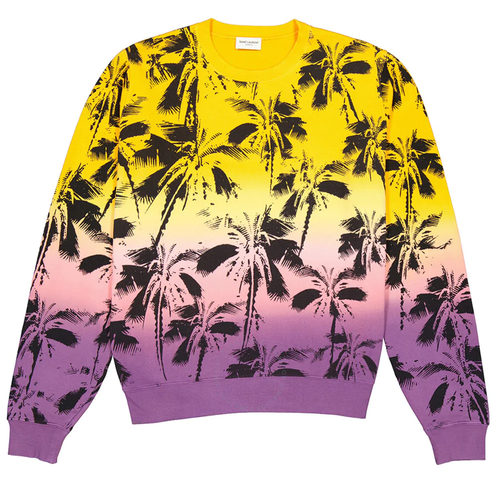 Pre-owned Saint Laurent Women's Cotton Palm Tree Graphic Crewneck Sweatshirt  Pink Orange