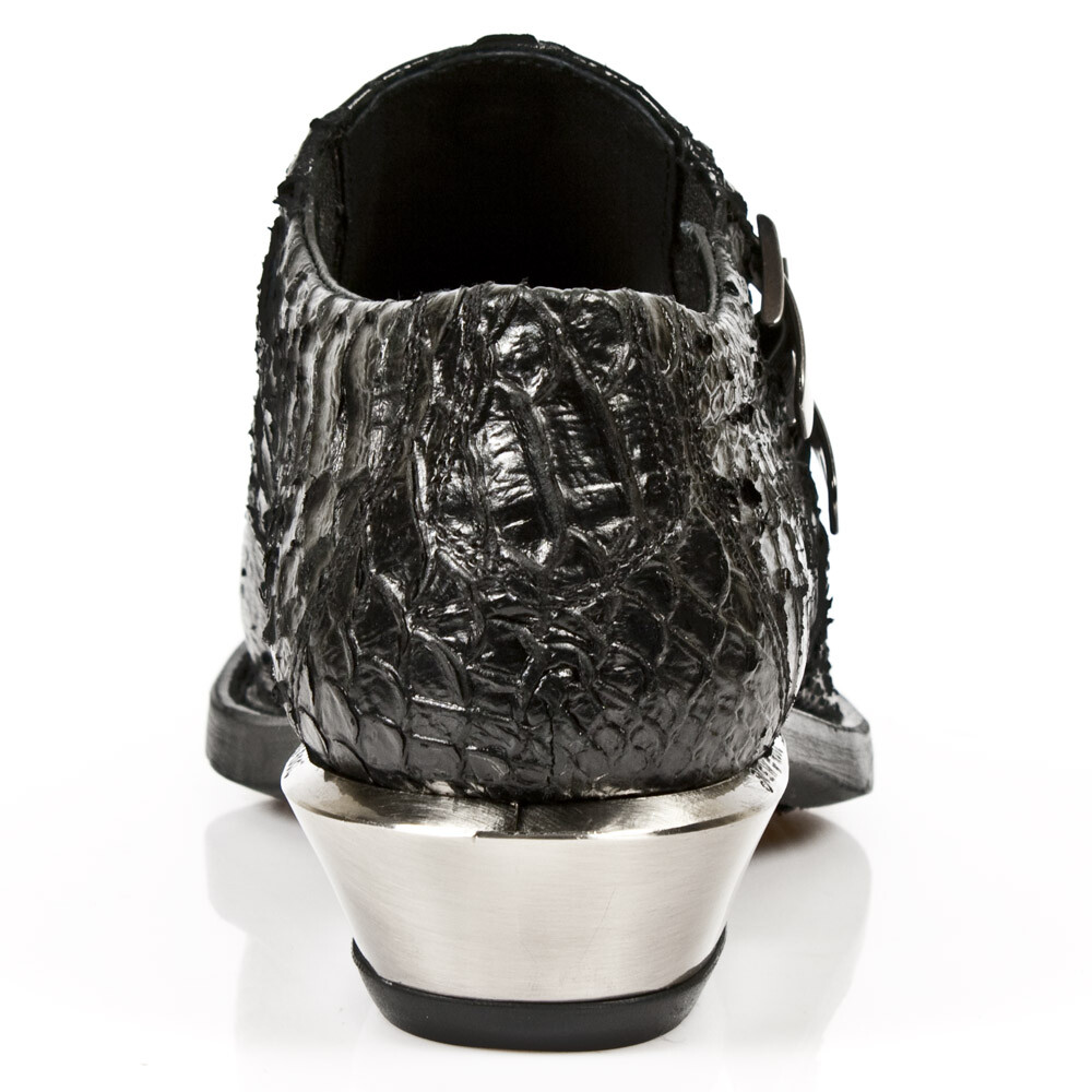 Pre-owned New Rock Rock 7934-s2 Embossed Python Black Leather Buckle West Steel Heel Shoes Boot In Vintage Black, Red