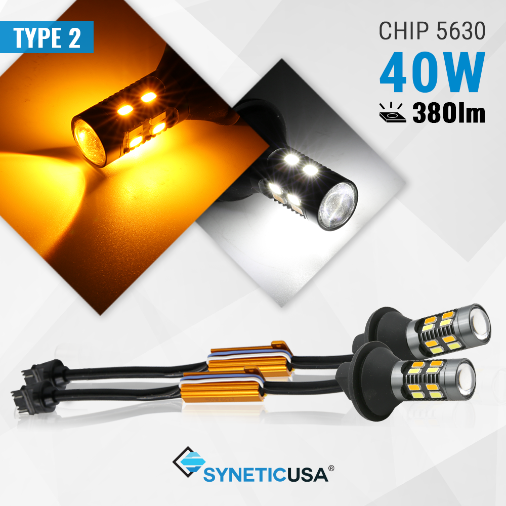 2x 3157 Error Free Type 2 Switchback White/Amber LED Turn Signal DRL Light Bulbs