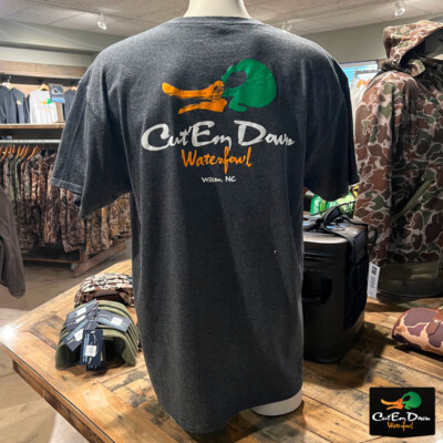 CUT'EM DOWN WATERFOWL BLACK HEATHER LOGO SHORT SLEEVE TEE