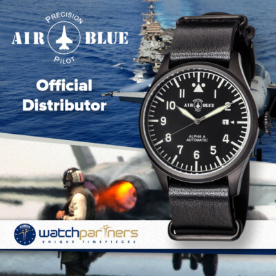 AIR BLUE AIR BLUE ALPHA A PVD PILOTS WATCH AUTO DATE SAPPHIRE CRYSTAL 44MM CASE