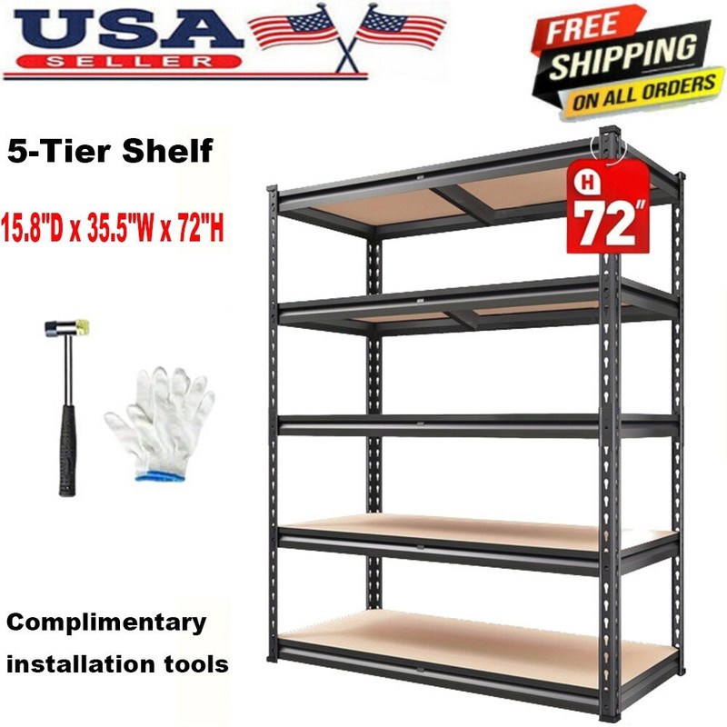 Storage Rack 15.8"D x 35.5"W x 72"H 5 Shelf Steel