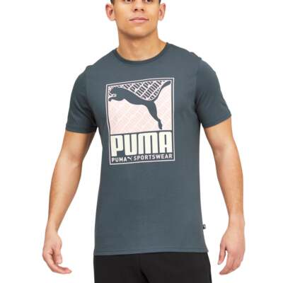 

Puma Crosswise Graphic Crew Neck Футболка с коротким рукавом Мужские серые повседневные топы 6719, Grey, Puma Crosswise Graphic Crew Neck Short Sleeve T-Shirt
