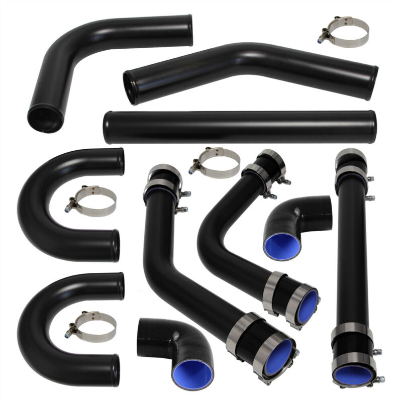 2.36" 60mm Aluminum Universal Intercooler Turbo Piping Pipe + Hose Kit Black