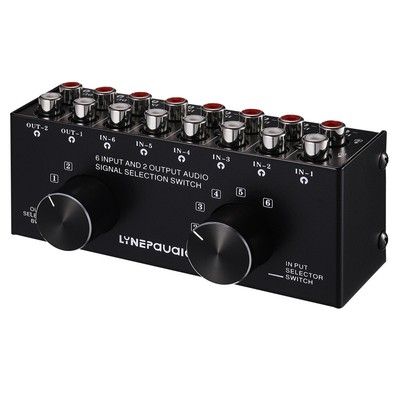 6 Way Composite L/R RCA Audio Switcher Box 6 Input 2 Output Selector Splitter