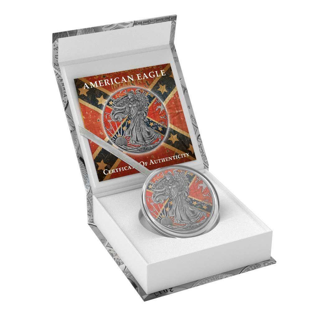 USA 2017 1$ American Eagle Liberty Confederate Flag 1 Oz Antique Coin Silver