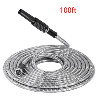 Stainless Steel Metal Garden Water Hose Pipe 25/50/75/100FT Lightweight Flexible