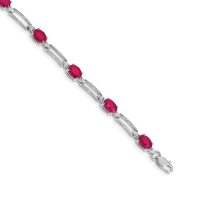 Pre-owned Superdealsforeverything Real 14kt White Gold Diamond And Ruby Chain Bracelet; 7.25 Inch; Lobster Clasp