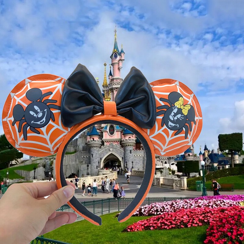 Loungefly Orange and Black Minnie Spider Web Ear Headband Mickey and Minnie Mouse Spider Ear Headband main image 2
