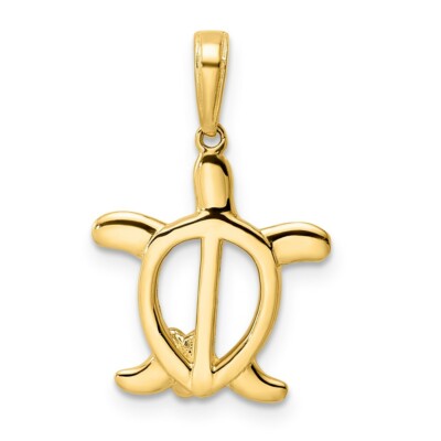 Pre-owned Superdealsforeverything Real 14kt And White Rhodium Diamond-cut Turtle W/ Flower Pendant