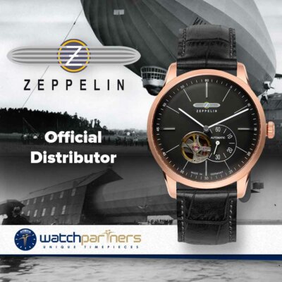 Pre-owned Zeppelin Flatline Auto Watch Open Heart Rose Gold 40mm Case Black Dial 7362-2