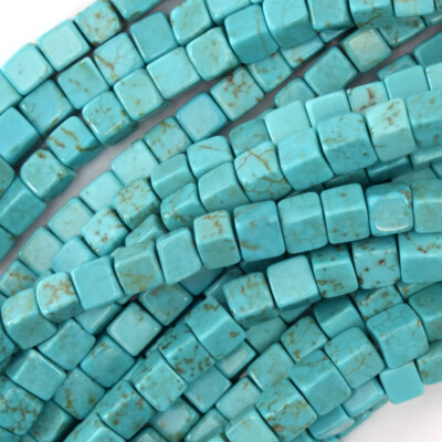 4mm blue turquoise cube beads 15.5'' strand