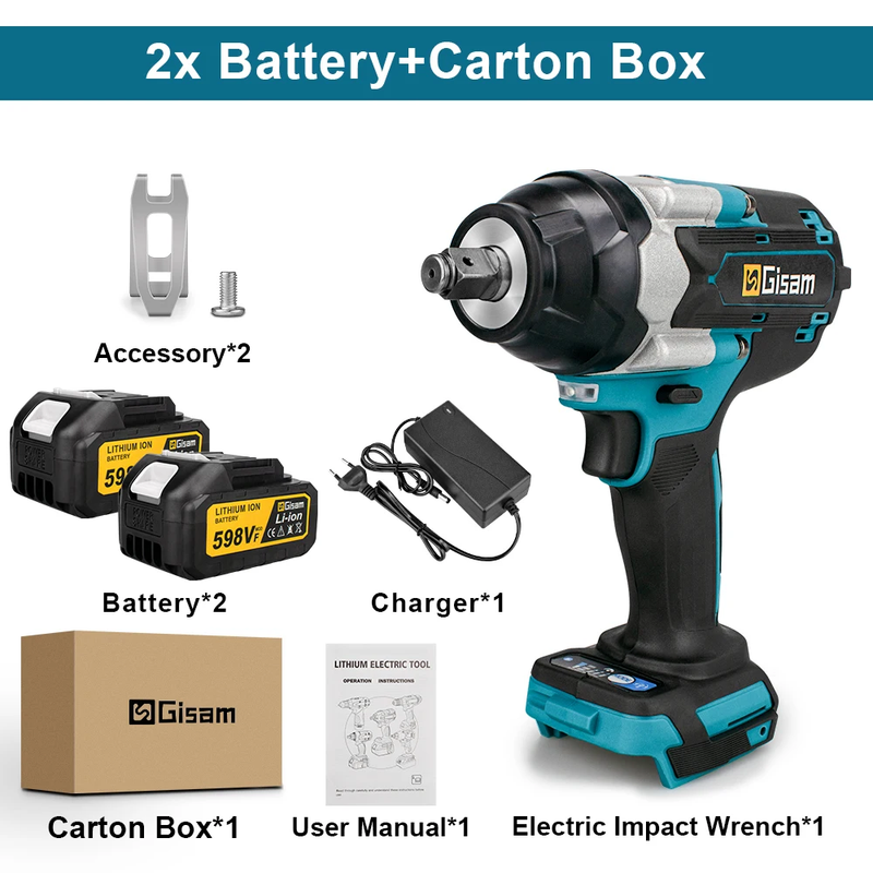1800N.M Torque Brushless Electric Impact Wrench 1/2 inch Screwdriver Cordless Wr