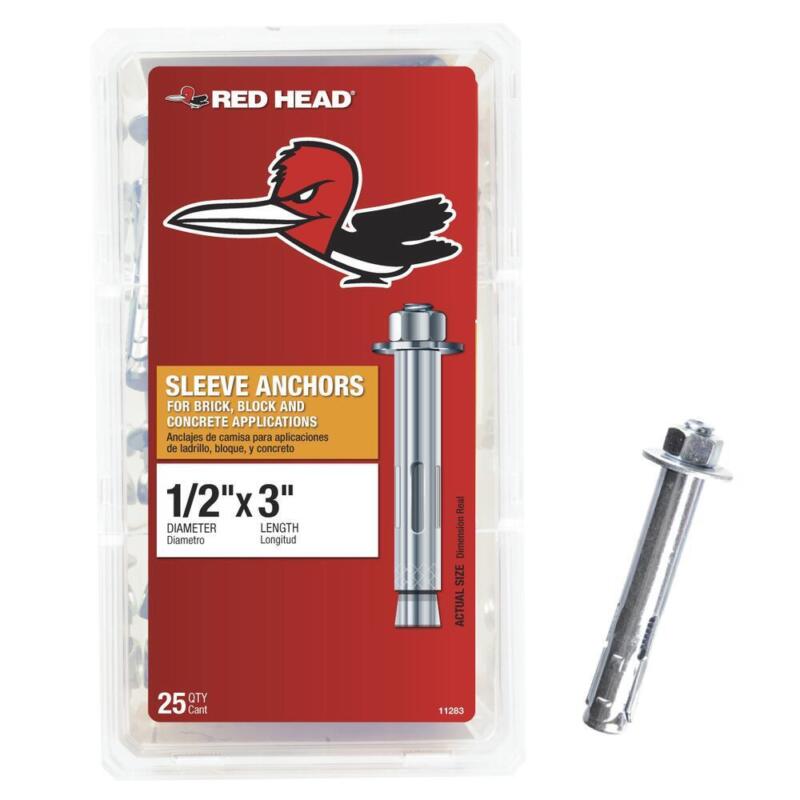 RED HEAD 11283 1/2-inch x 3-inch Steel Concrete Sleeve Anchors 25-Pack