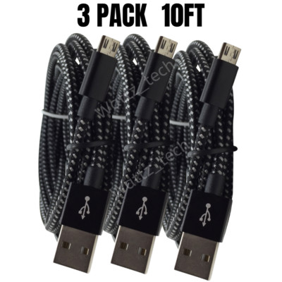 3 Pack 3/6/10Ft Micro USB Cable Fast Charging Charger Lot For Samsung Android LG