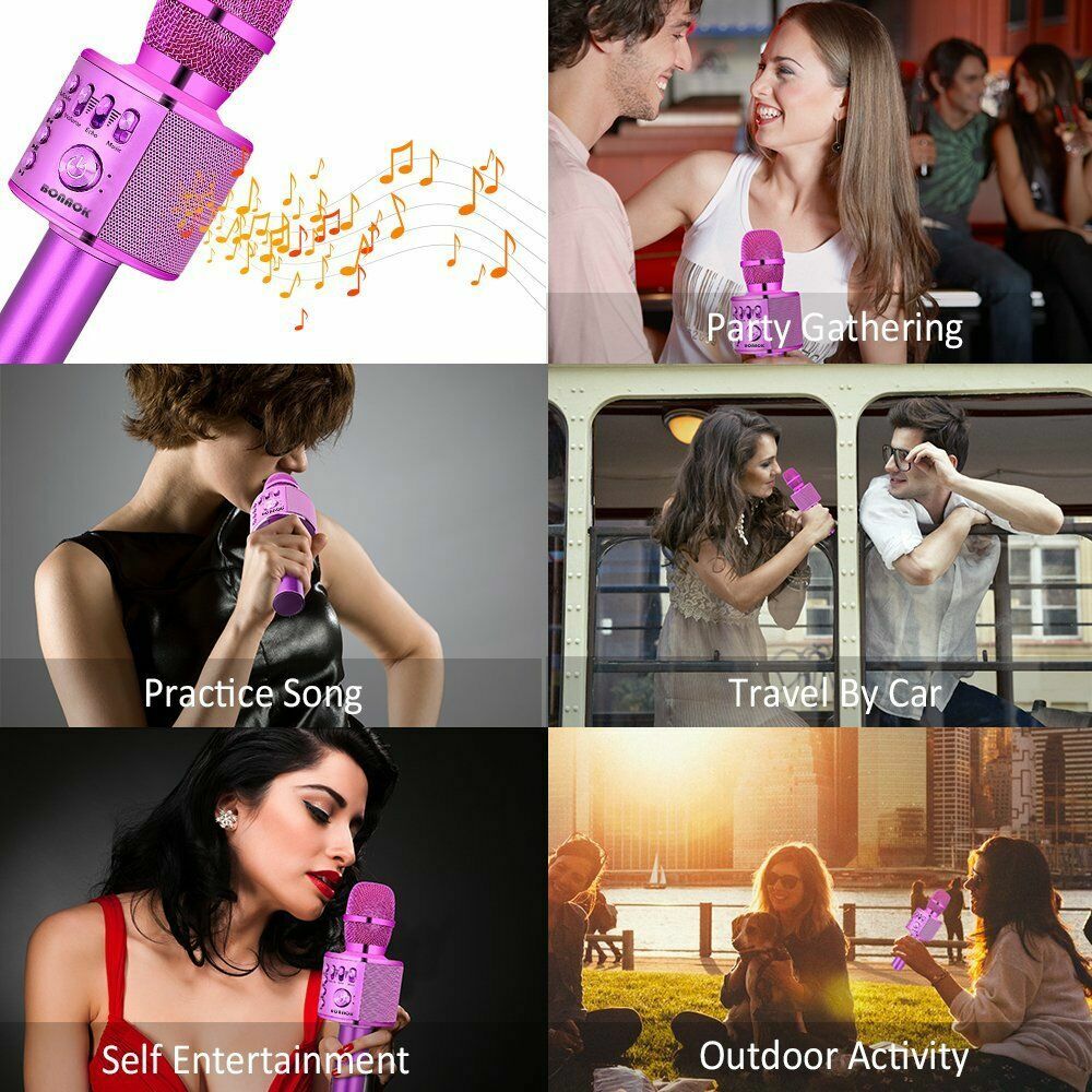 BONAOK 3-in-1 Portable Wireless Bluetooth Karaoke Microphone PURPLE