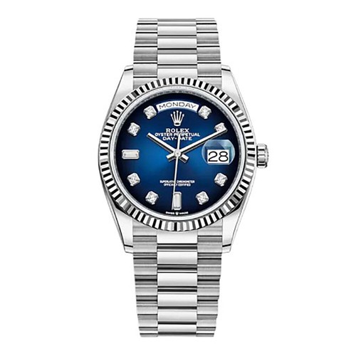 Rolex Day-Date 36 Platinum Ice Blue Roman President Fluted