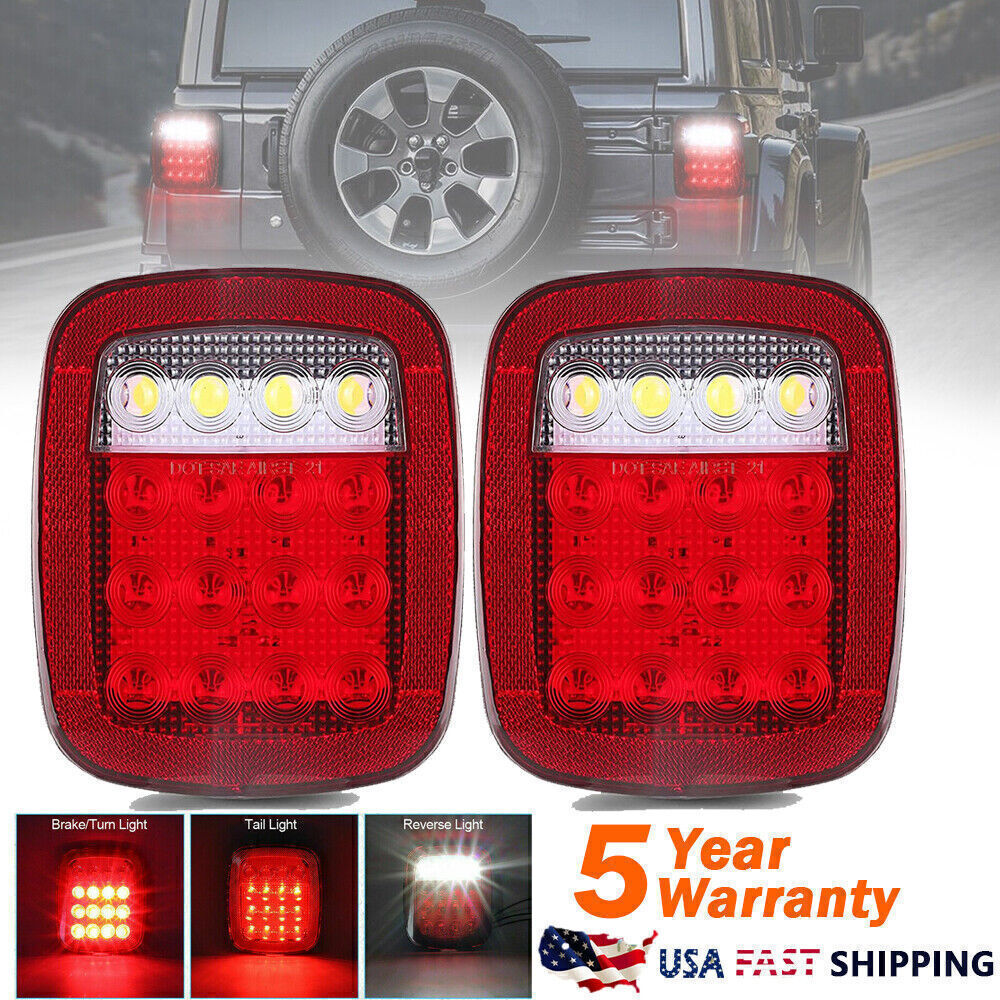 2x 16 LED Tail Light Rear Brake Turn Reverse For Jeep Wrangler TJ CJ YJ Trailers