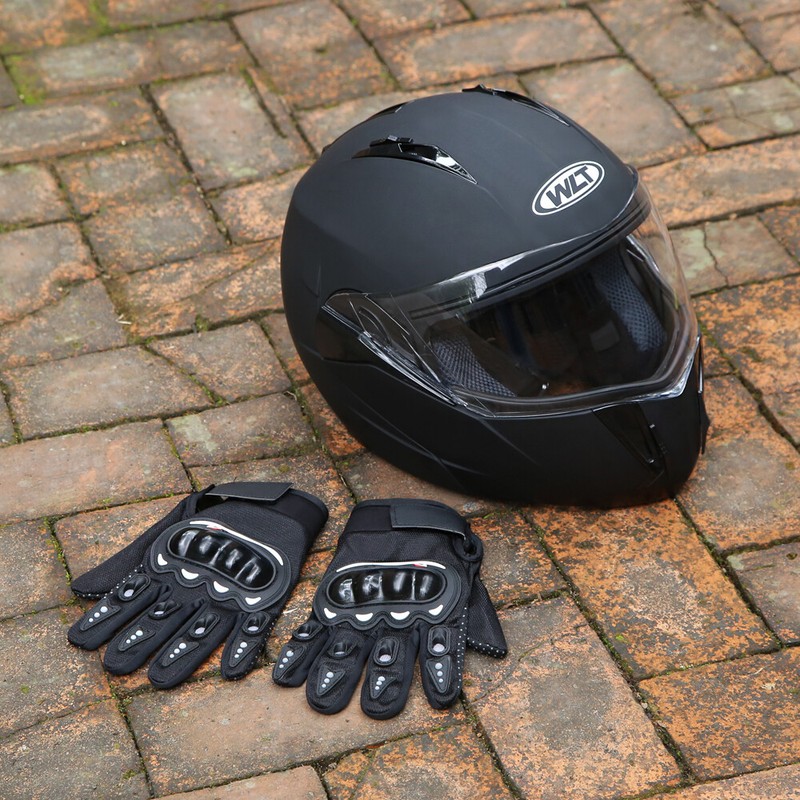 DOT Motorcycle Full Face Helmet w/ Gifts Double Lens Flip Up Modular Street Bike