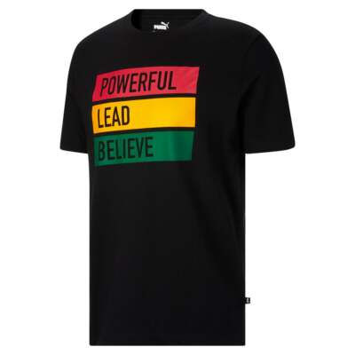 

Мужская футболка с коротким рукавом Puma Powerful Lead Believe с круглым вырезом, размер MC, Черный, Puma Powerful Lead Believe Graphic Crew Neck Short Sleeve T-Shirt