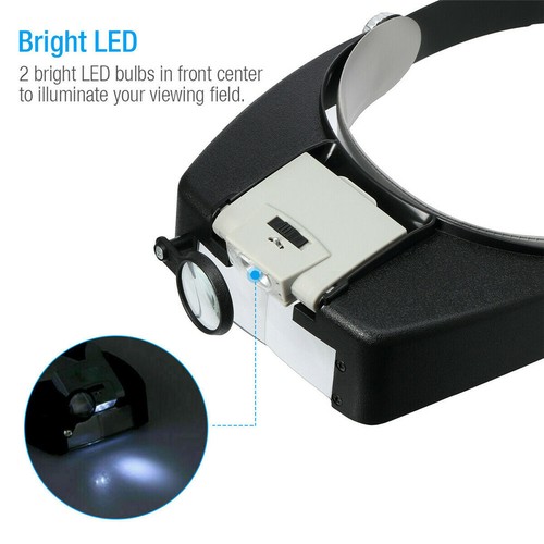 Jewelers Head Headband Magnifier LED Illuminated Visor Magnifying Glasses Loupe