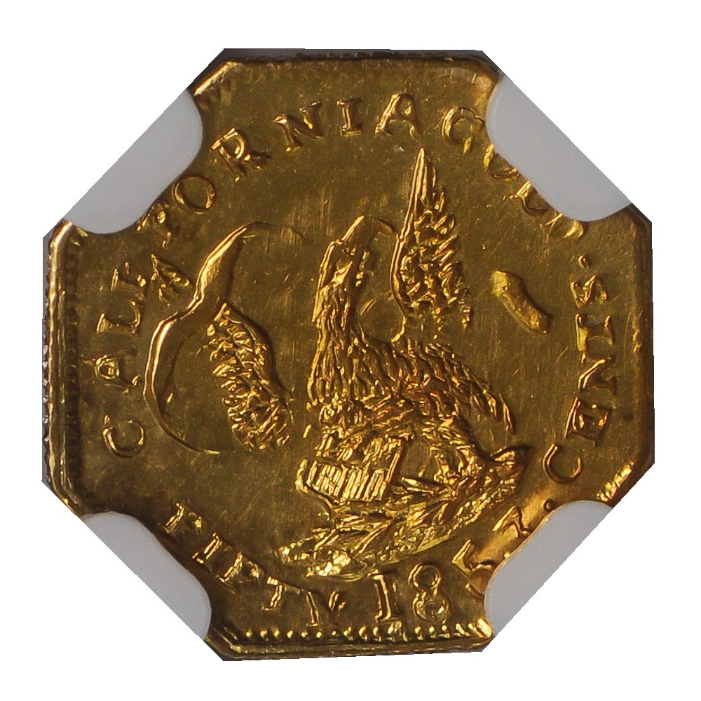 1853 California Fractional Gold Octag 50c BG-301 #938557-9 MS62 NGC