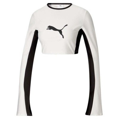 

Puma Lqs X Укороченная футболка с круглым вырезом и длинными рукавами женские размеры  повседневные топы 53637, Белый