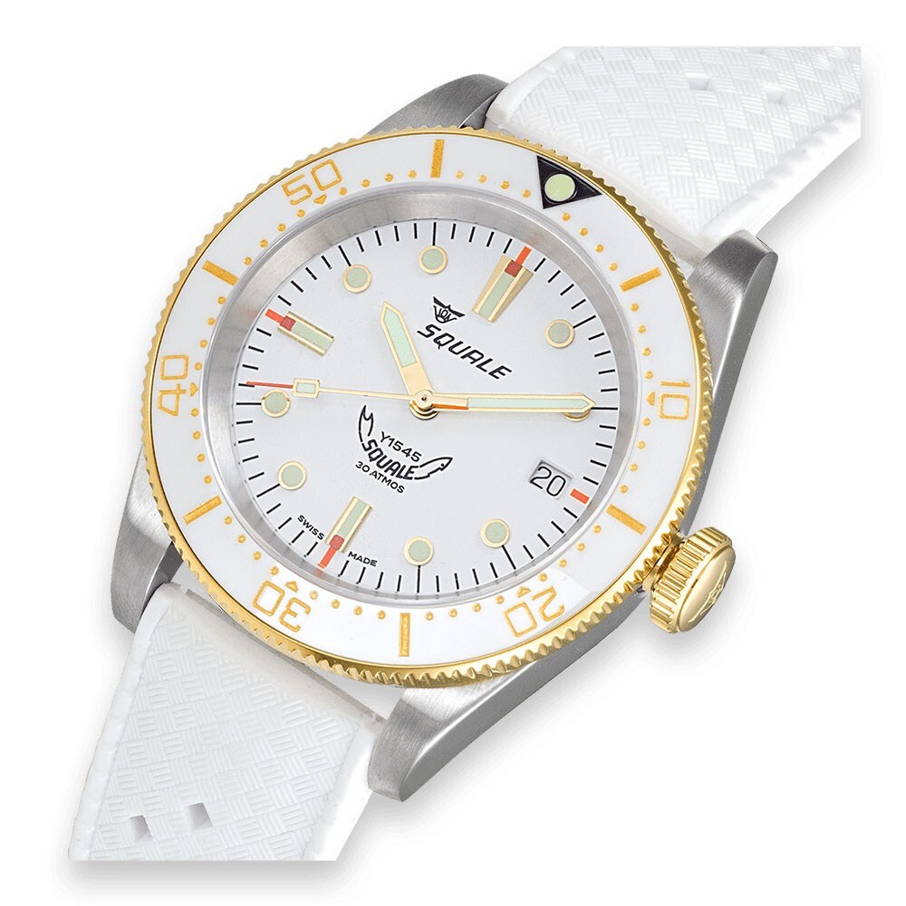 Pre-owned Squale 1545 White Rubber 1545wtwt.htw 40mm 30 Atmos Automatic Diver Watch