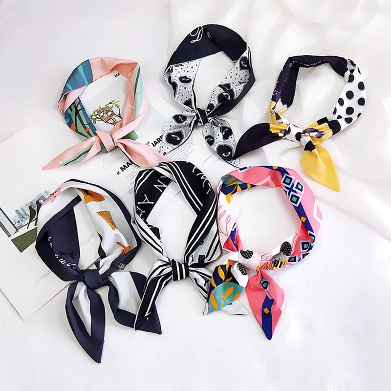 Women Scarf Tie Band Silk Head Hair Band Wraps Bag Ribbon Scarf 9