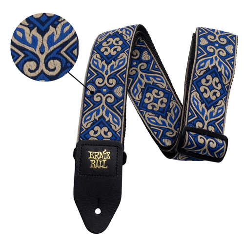 / Bass Strap Tribal Blue Jacquard W-leather Ends 4165