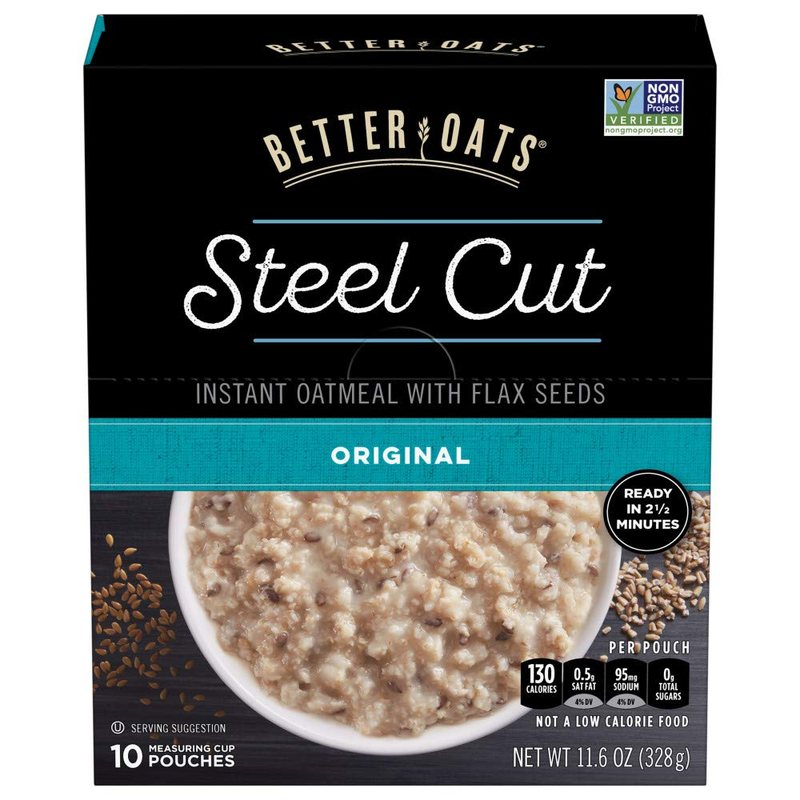 Better Oats Steel Cut Instant Oatmeal with Flax Seeds, 11.6 Ounce (Pack of 6)