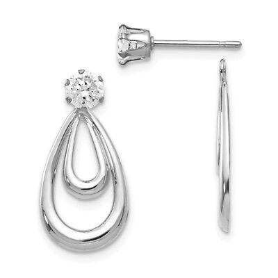 Real 14kt White Gold Polished w/CZ Stud Earring Jackets