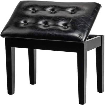 Padded Wooden Piano Bench with Music Storage Keyboard Stool Artist Tufted Seat