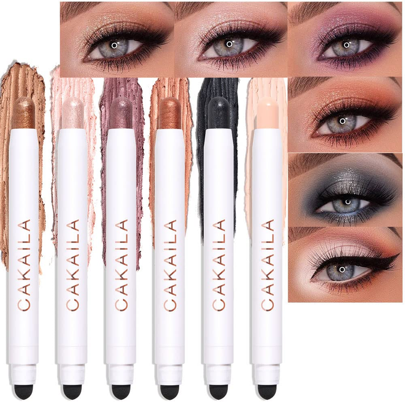 6Pcs 2 Tone Eye Shadow Stick Makeup Set Waterproof Cream Pencil Eyeliner Shimmer