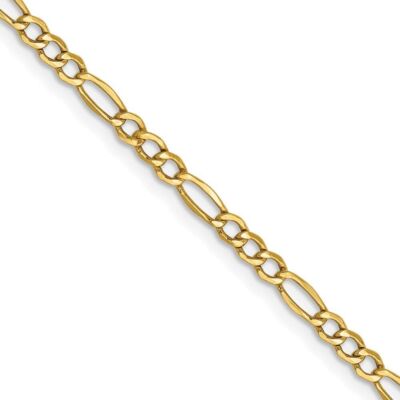 Pre-owned Diamond2deal 14k Yellow Gold 2.5mm Semi-solid Figaro 16" Chain Necklace