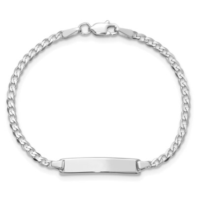 Pre-owned Skyjewelers Real 14kt White Gold Flat Curb Link Id Chain Bracelet; 5.5 Inch; Lobster Clasp