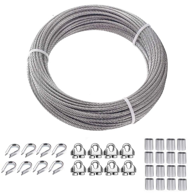 1/8 Wire Rope Kit, 50Ft T316 Stainless Steel Cable 15M, 1/8 Aircraft Cable with