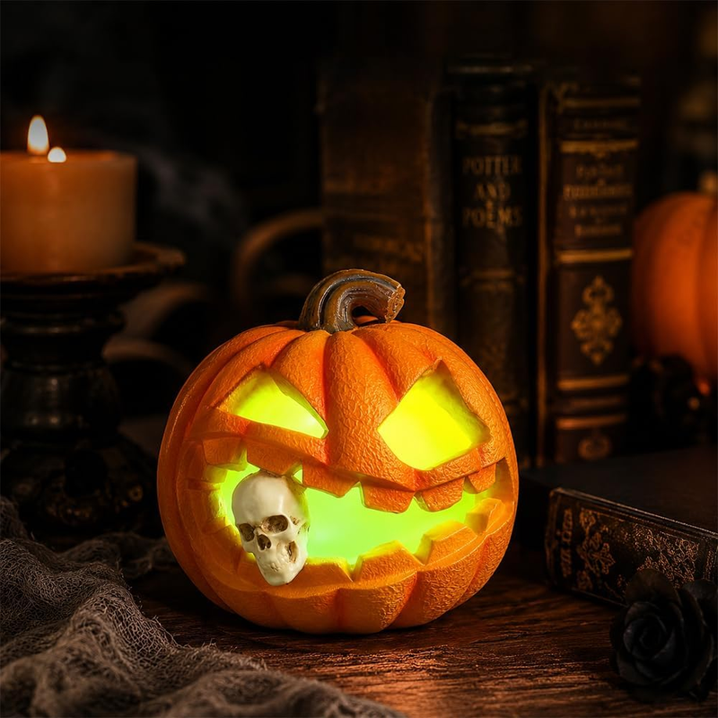 Halloween Deko Kürbis Beleuchtet, 10.5Cm Kürbis Deko Mit LED Bunte Lichter