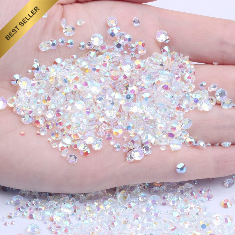 Mixed 1000Pcs 2-6Mm Transparent AB Resin Nail Rhinestones 3D Non Hotfix Glitter