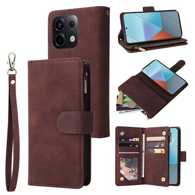 For Xiaomi Redmi Note 13 12 11 10 9 Zipper Leather Wallet Stand Card Case Cover