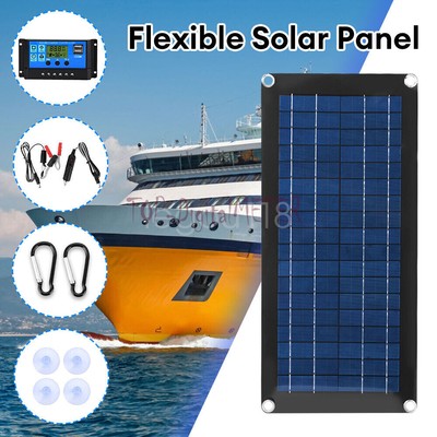 30W Solar Panel 12V Trickle Charger Battery Charger Kit Maintainer Boat Car RV