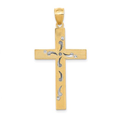 Pre-owned Superdealsforeverything Real 14kt Two-tone Diamond-cut Cross Pendant