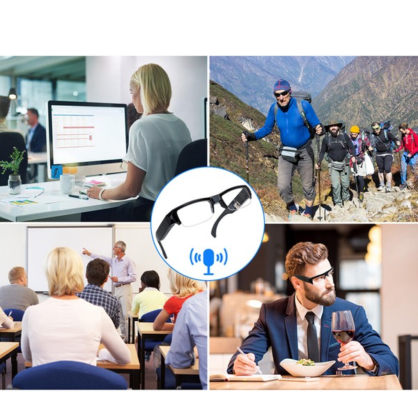 Diverse activities: working, hiking, lecturing, dining, smart glasses tech.