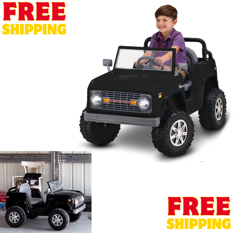 6V Ford Bronco Ride-On Car Black Headlights Horn Battery Powered Ages 3+