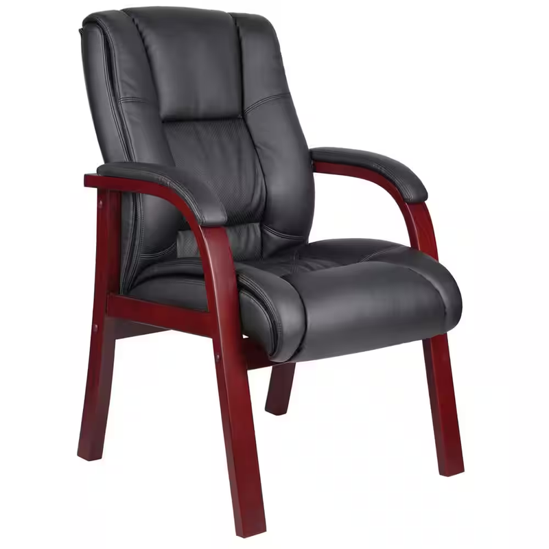 Executive Guest Chair Side Reception Waiting Room Office Black Vinyl Mahogany